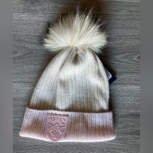 COPY - Aspen cashmere fur Pom beanie pink and cream